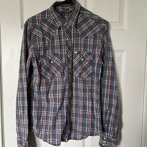 Vintage Western Wear Plaid Snap Up Shirt, Blue Plaid, Size Small, Unisex